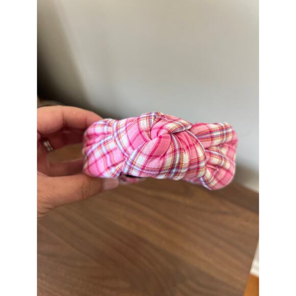 NEW Lele Sadoughi Plaid Knotted Headbands in Pink Strawberry Madras